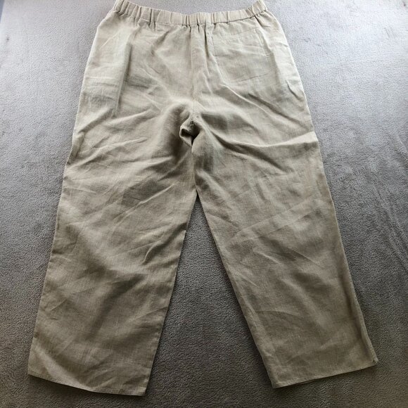 Kate Hill Women's 100% Linen Pants Large Floral Embroidered Casual Wide Leg Beig - Picture 12 of 12